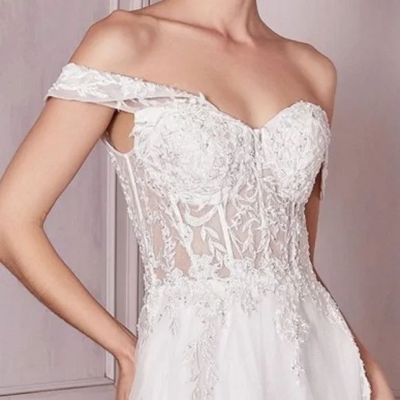 OFF WHITE WEDDING BRIDAL PROM PARTY LACE OFF THE SHOULDER BRIDAL GOWN CD961
